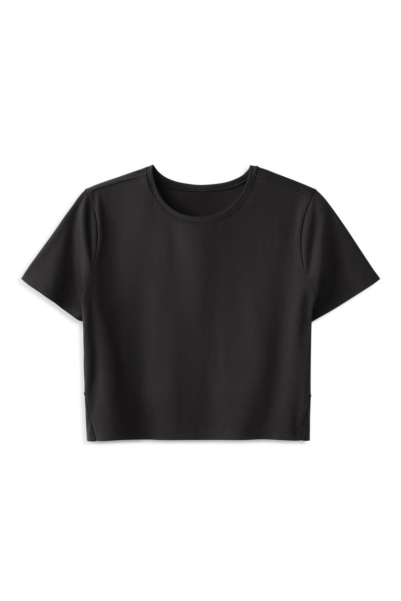 Serene Crop Performance T-Shirt, Alternate, color, BLACK
