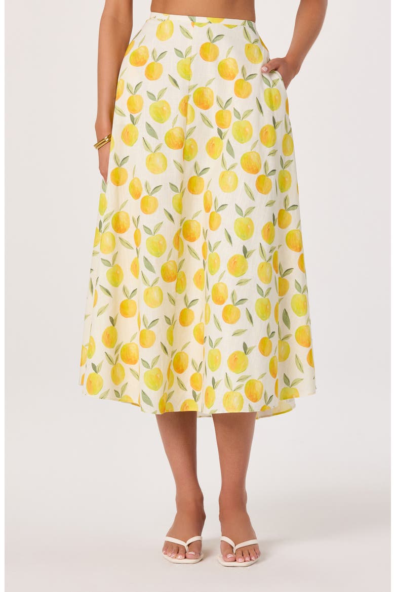 Myria Lemon Print Midi Skirt, Alternate, color, LEMON PRINT
