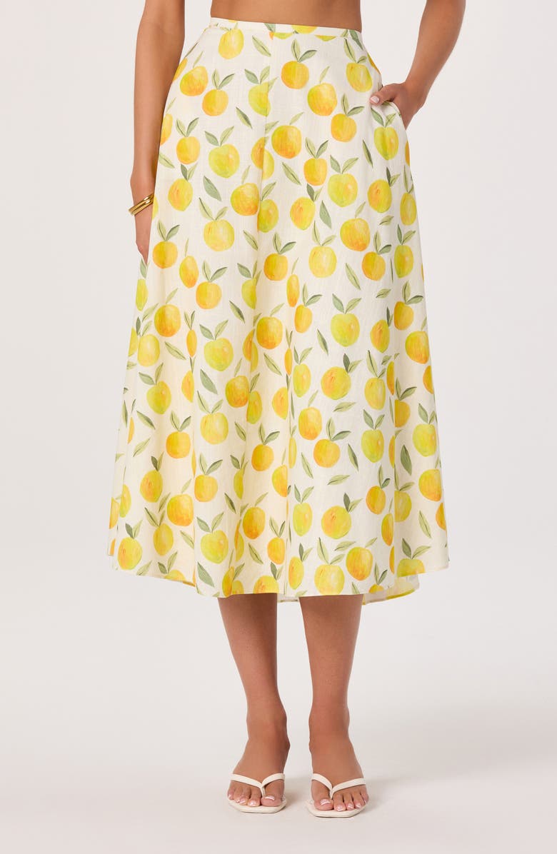 ASTR the Label Myria Lemon Print Midi Skirt, Alternate, color, Lemon Print