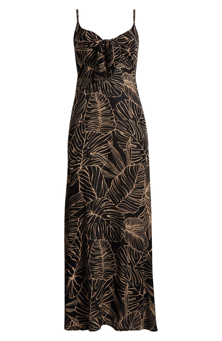 Elan Cutout Tie Front Maxi Cover-Up Sundress, Alternate, color, Black/ Natural Tropics