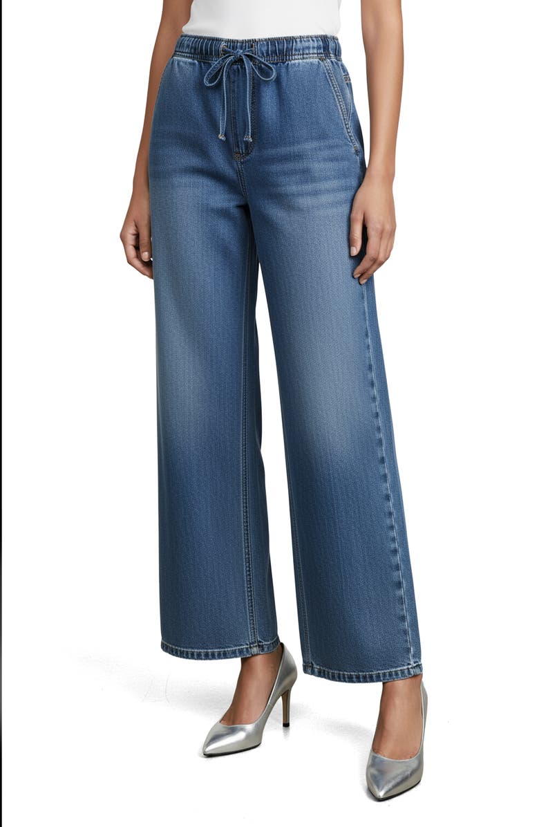 bebe The Easy Pull-On Wide Leg Jeans, Main, color, Medium Blue
