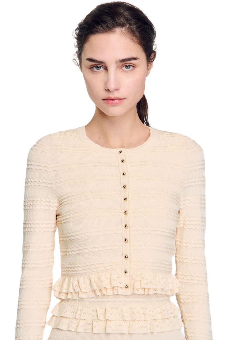 Ruffled cardigan, Alternate, color, Ecru