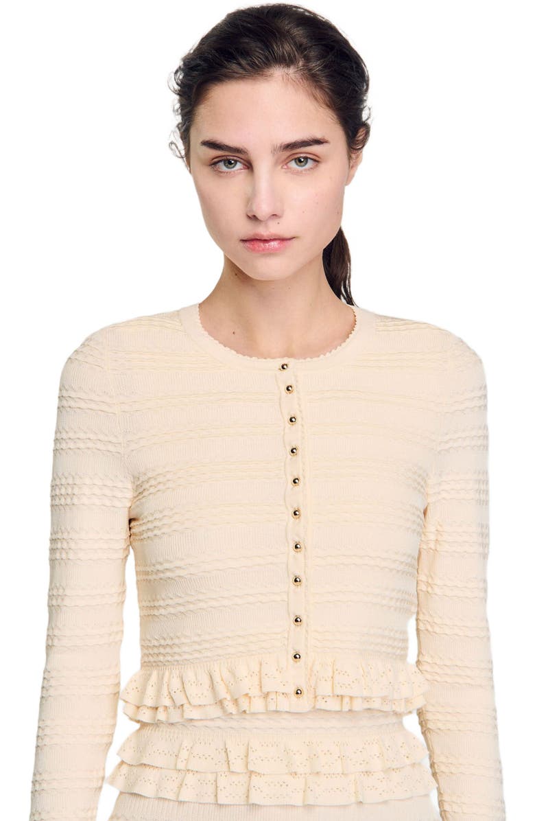 SANDRO Ruffled cardigan, Alternate, color, 
