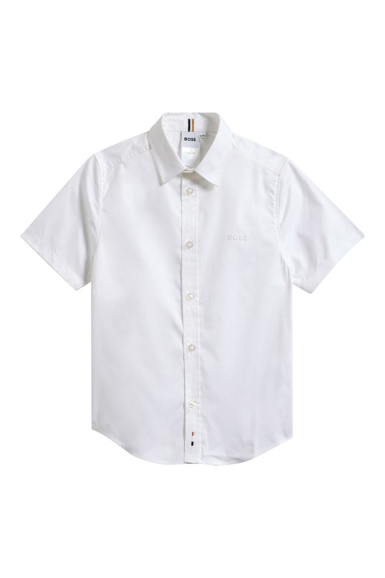 Kids' Solid Short Sleeve Cotton Button-Up Shirt, Main, color, WHITE