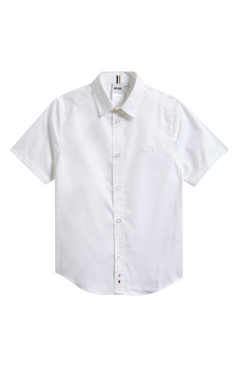 Kids' Solid Short Sleeve Cotton Button-Up Shirt (Big Kid)