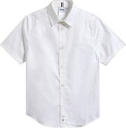 BOSS Kidswear Kids' Solid Short Sleeve Cotton Button-Up Shirt