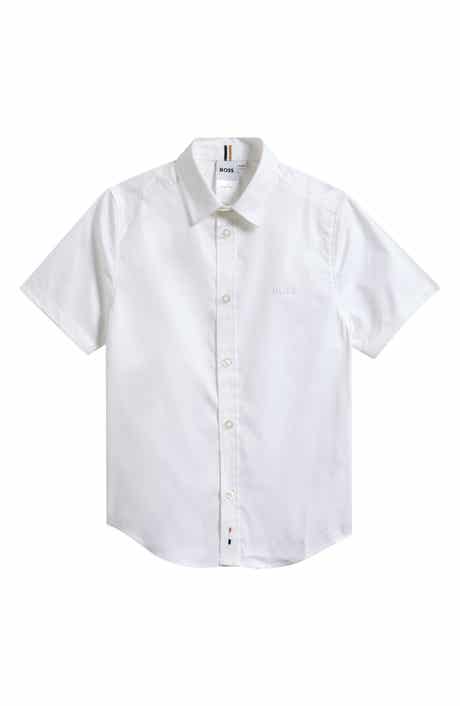 Kids' Solid Short Sleeve Cotton Button-Up Shirt
