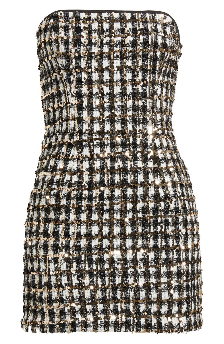 Black Halo Loreilla Strapless Minidress, Alternate, color, Tweed Shimmer