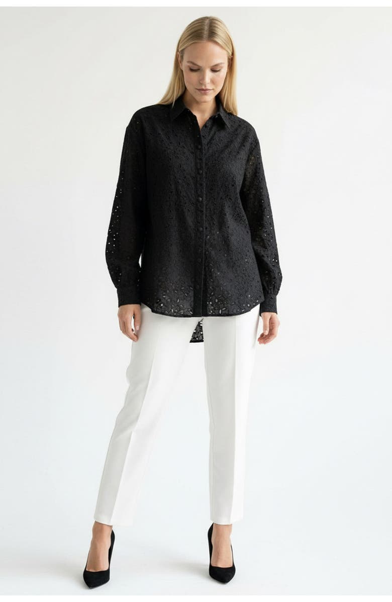Exquise Long Sleeve Broderie Anglaise Shirt, Alternate, color, Black