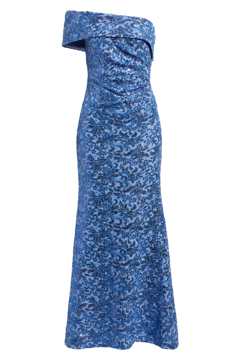 Rhinestone One-Shoulder Mermaid Gown, Alternate, color, LAKE
