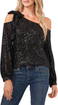 CeCe One-Shoulder Sequin Top