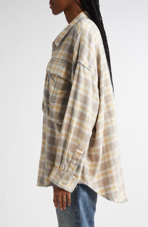 R13 Oversize Pocket Drop Neck Flannel Button-up Shirt In Cream/blue Plaid