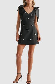 All in Favor Bow Shoulder Embellished Minidress