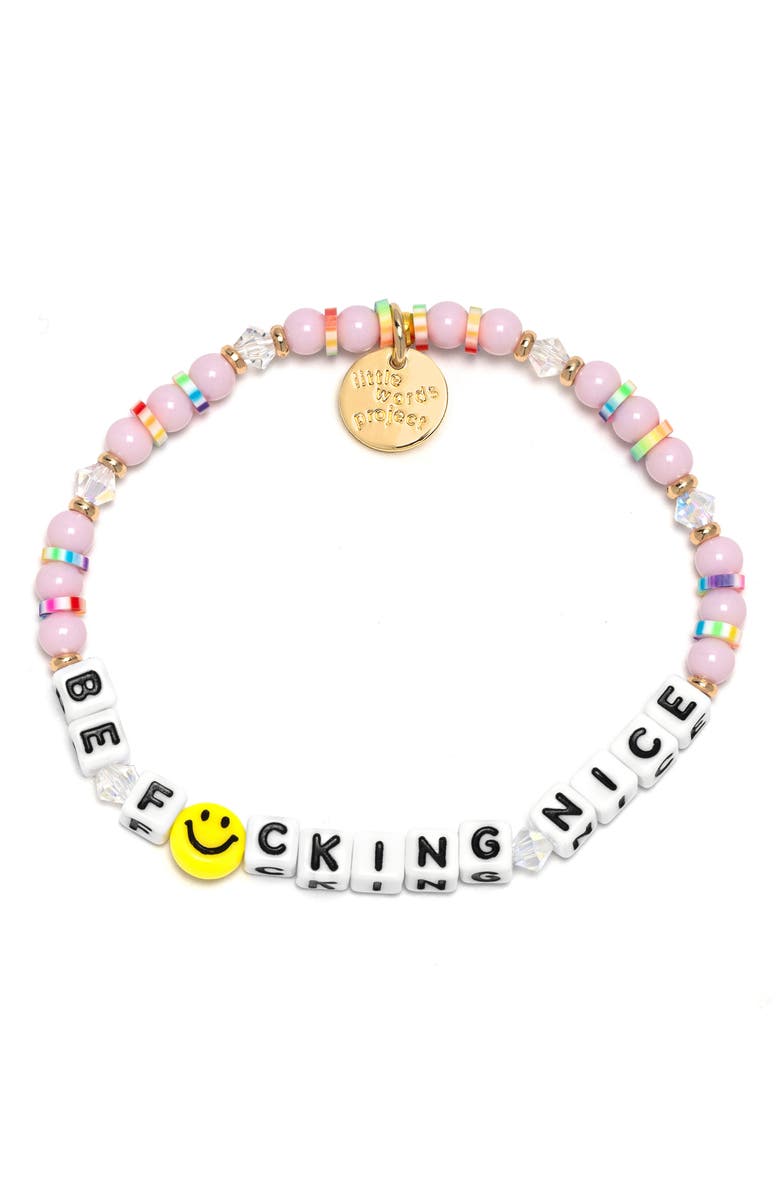 Little Words Project Be F-cking Nice Beaded Stretch Bracelet, Main, color, 