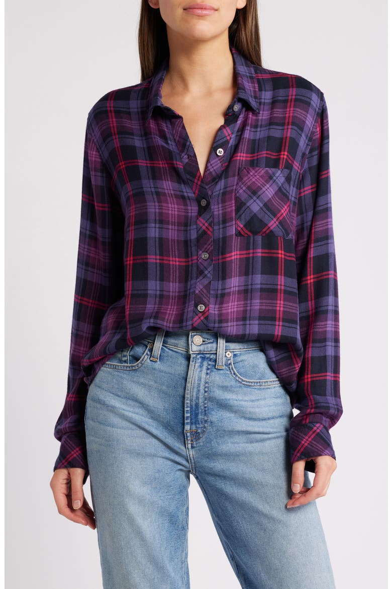 Hunter Plaid Button-Up Shirt, Main, color, AUBERGINE MAGENTA