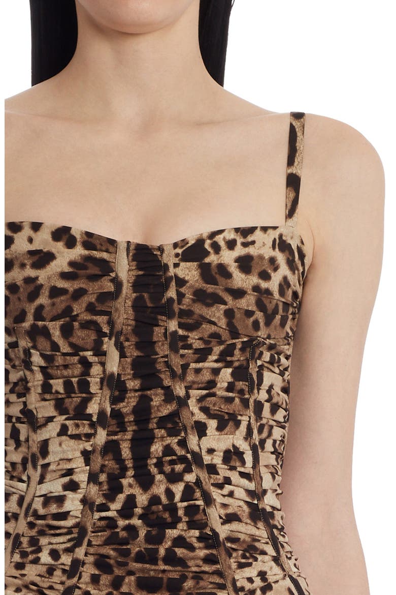 Leopard Print Ruched Stretch Silk Charmeuse Tank Dress, Alternate, color, LEO MACCHIA MARRONE