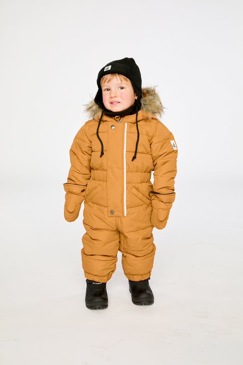 Original One Piece Puffy Snowsuit with Removable Mittens and Boots, Alternate, color, Brown Sugar