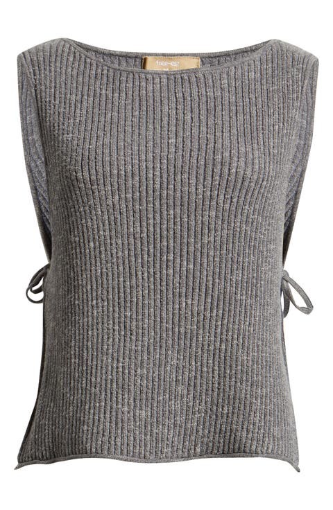 Lizzie Rib Side Tie Sleeveless Cotton & Linen Blend Sweater