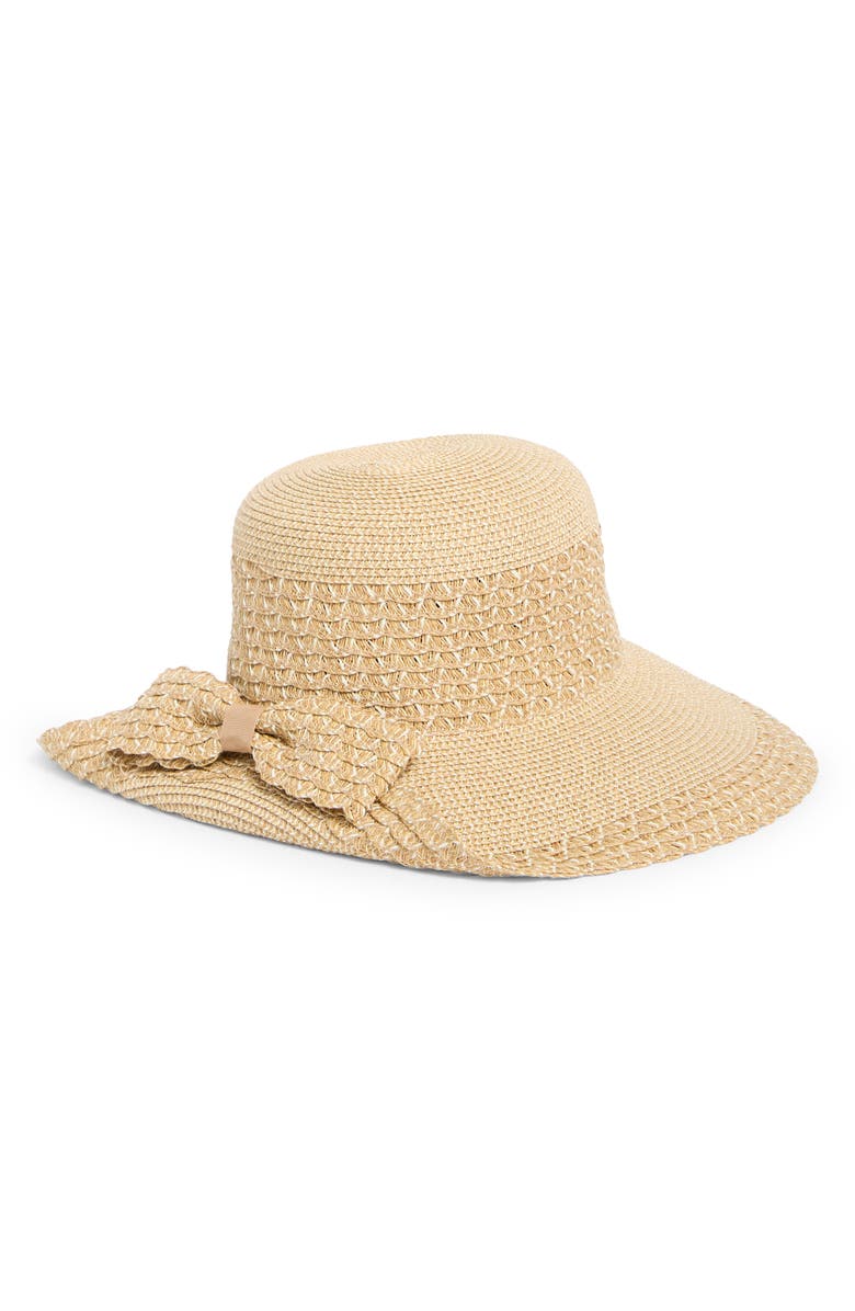 Nine West Bow Flip Up Floppy Straw Sunhat, Alternate, color, Neutral Multi