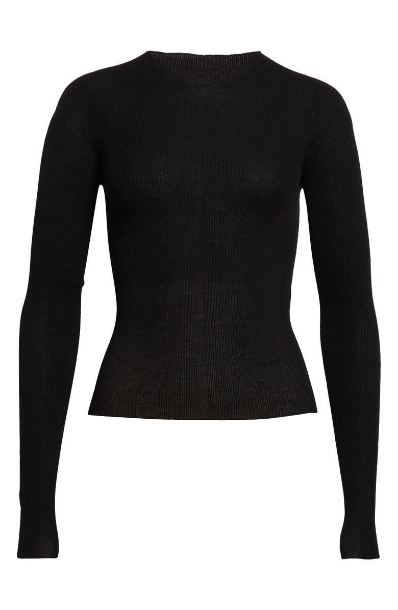 Rick Owens Virgin Wool Rib Sweater, Alternate, color, Black