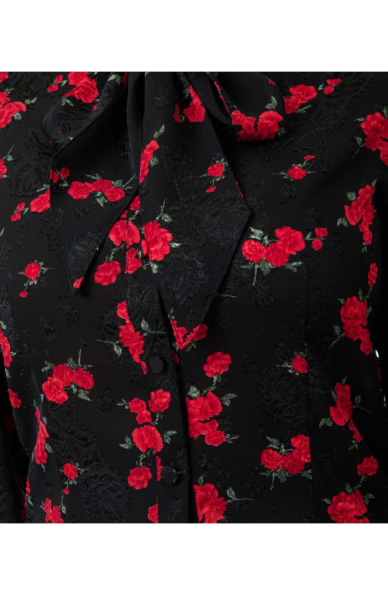 Unique Vintage Long Sleeve Neck Tie Gwen Blouse, Alternate, color, Black & Red Rose Print