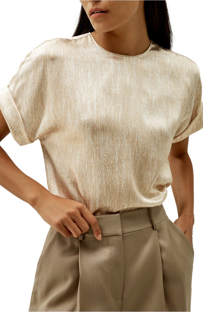 Lilysilk Print Pearl Satin Silk T-Shirt Top, Main, color, Grain