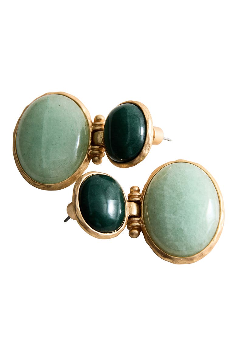Stone Drop Earrings, Alternate, color, GREEN/ GOLD