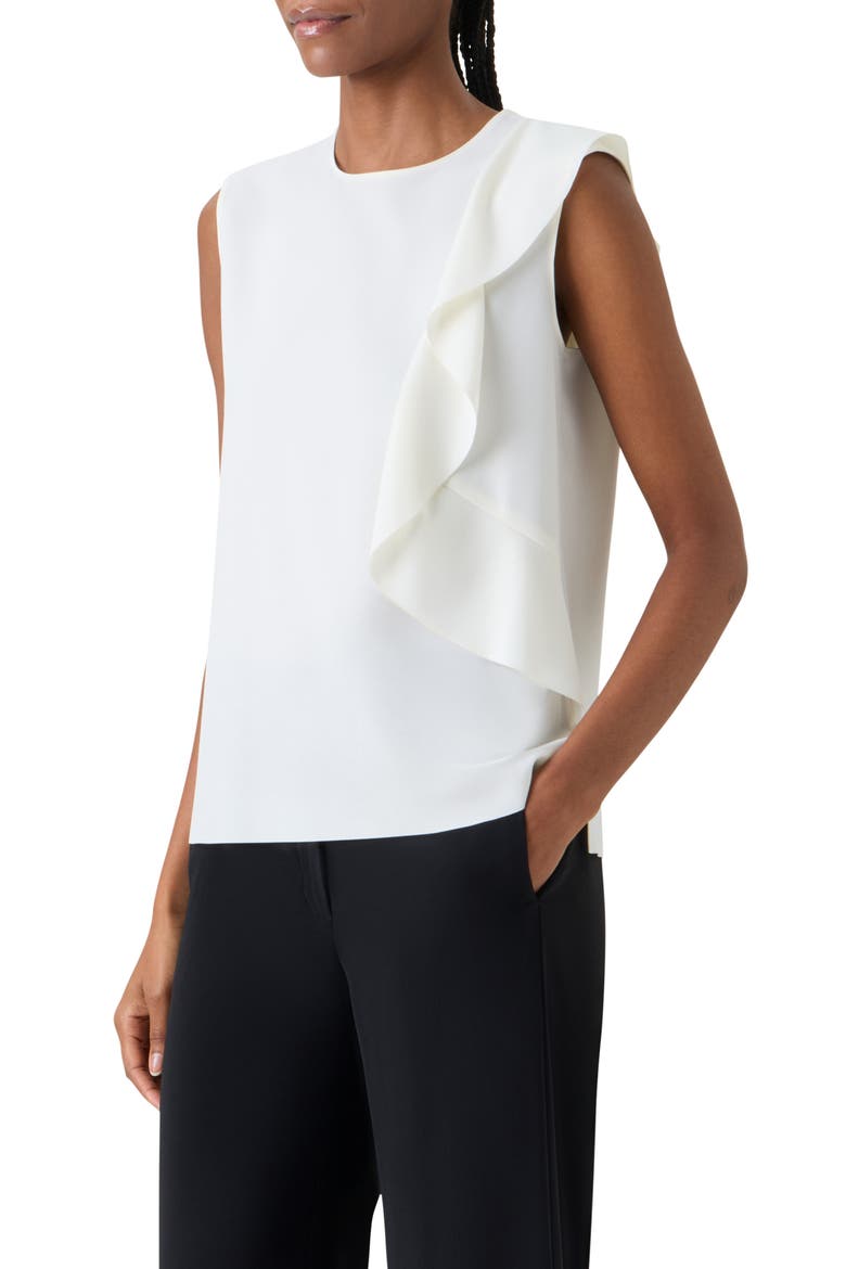 Asymmetric Ruffle Laser Cut Crepe Top, Alternate, color, CREAM