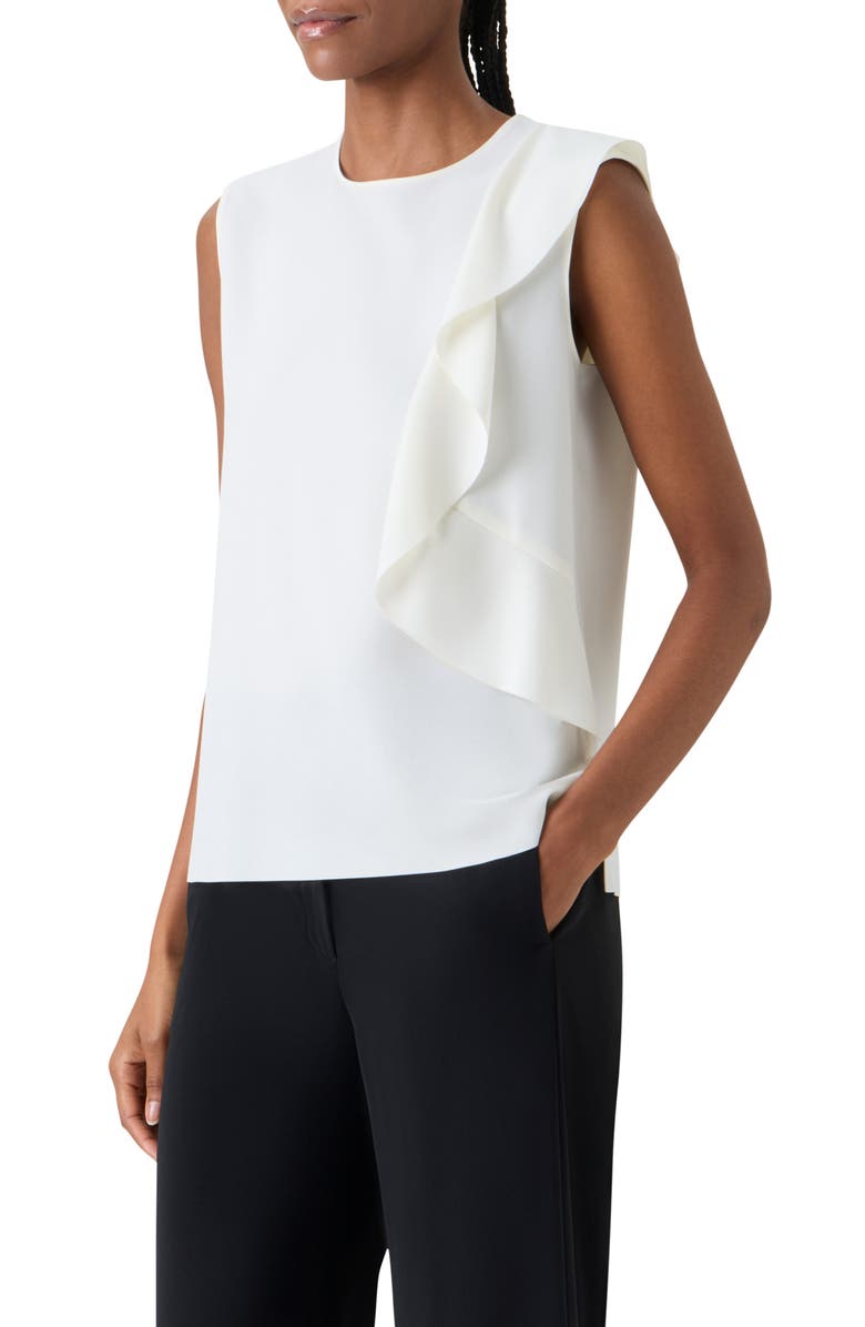Akris punto Asymmetric Ruffle Laser Cut Crepe Top, Alternate, color, Cream