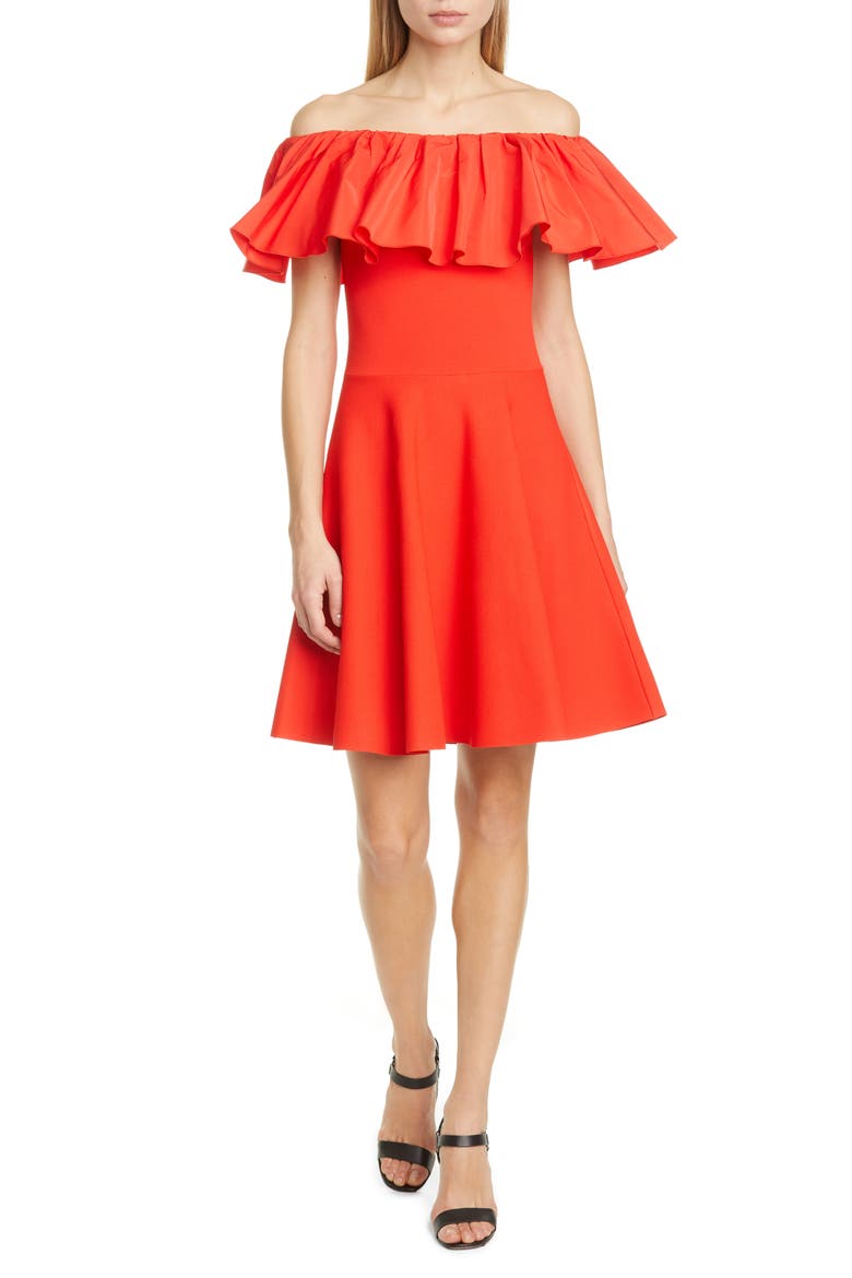 Ruffle Off the Shoulder Minidress, Main, color, RED ORANGE