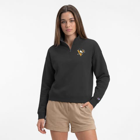 Women's Champion Black Pittsburgh Penguins Powerblend Quarter-Zip Sweatshirt