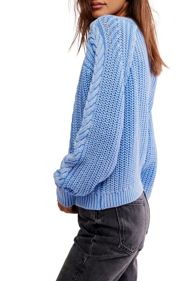 Frankie Cable Cotton Sweater, Alternate, color, DELLA ROBBIA BLUE