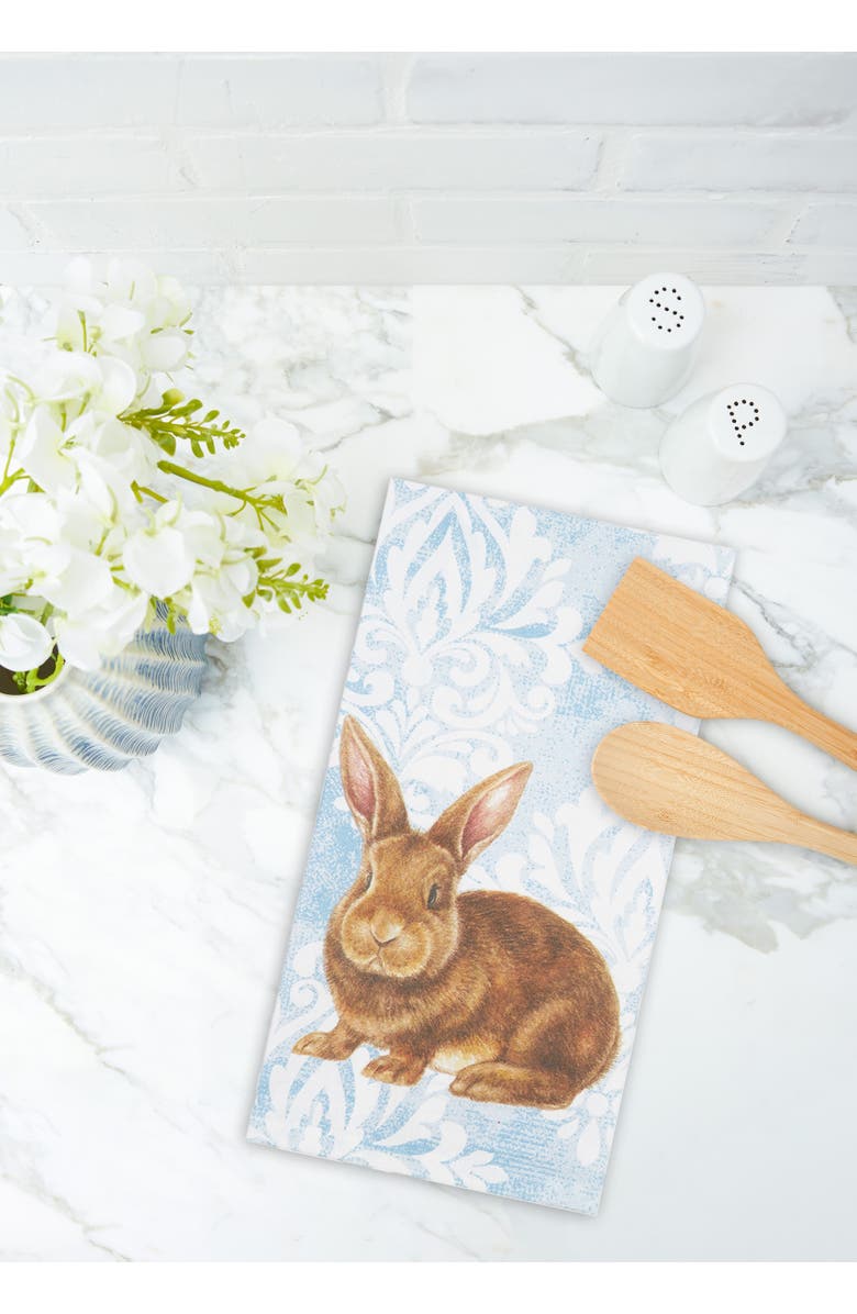C&F Home Damask Blue Easter Bunny Rabbit Cotton Kitchen Dishtowel, Alternate, color, Blue