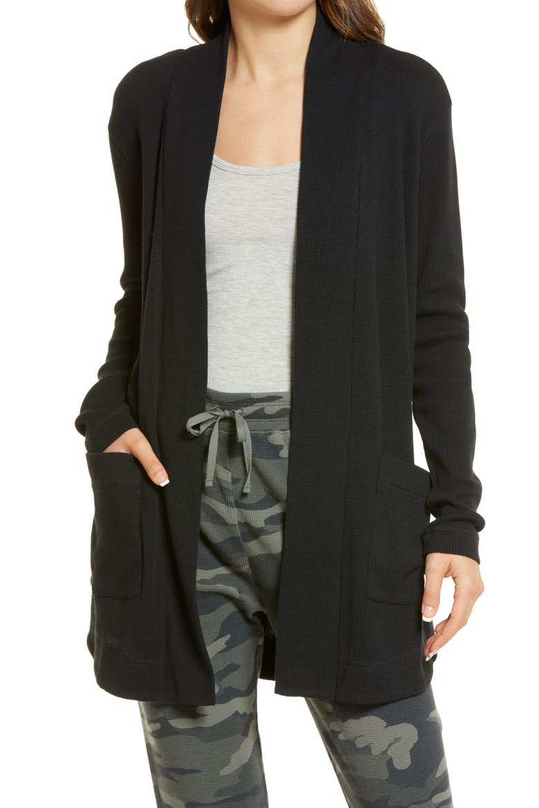 Waffle Open Cardigan, Main, color, BLACK