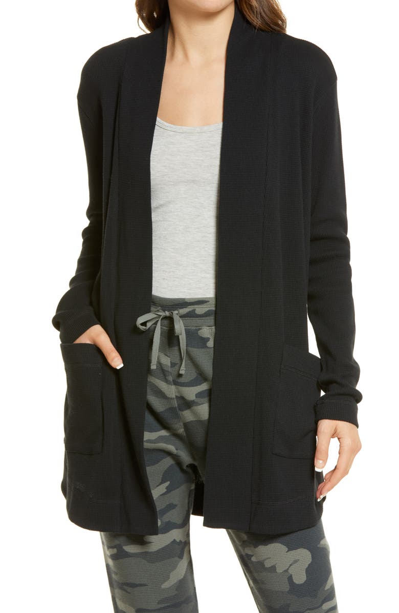 Splendid Waffle Open Cardigan, Main, color, Black