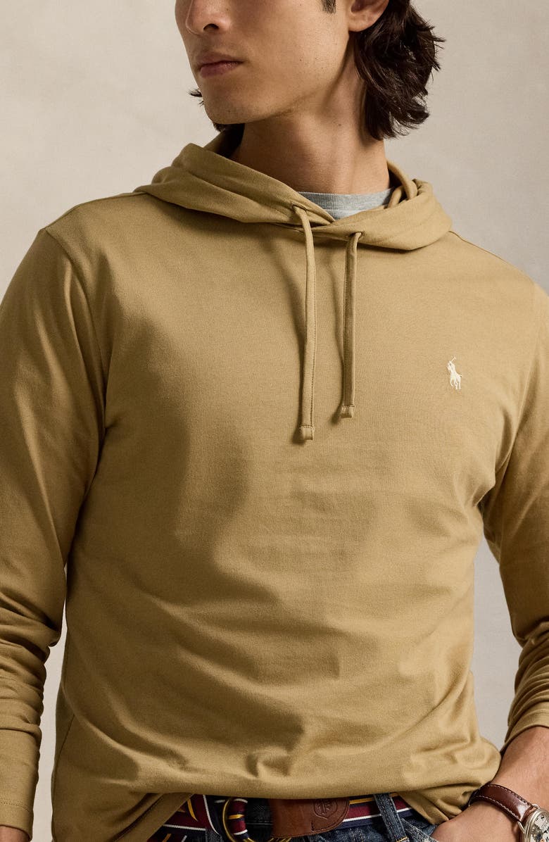 Polo Ralph Lauren Long Sleeve Hooded Cotton T-Shirt, Alternate, color, Cafe Tan