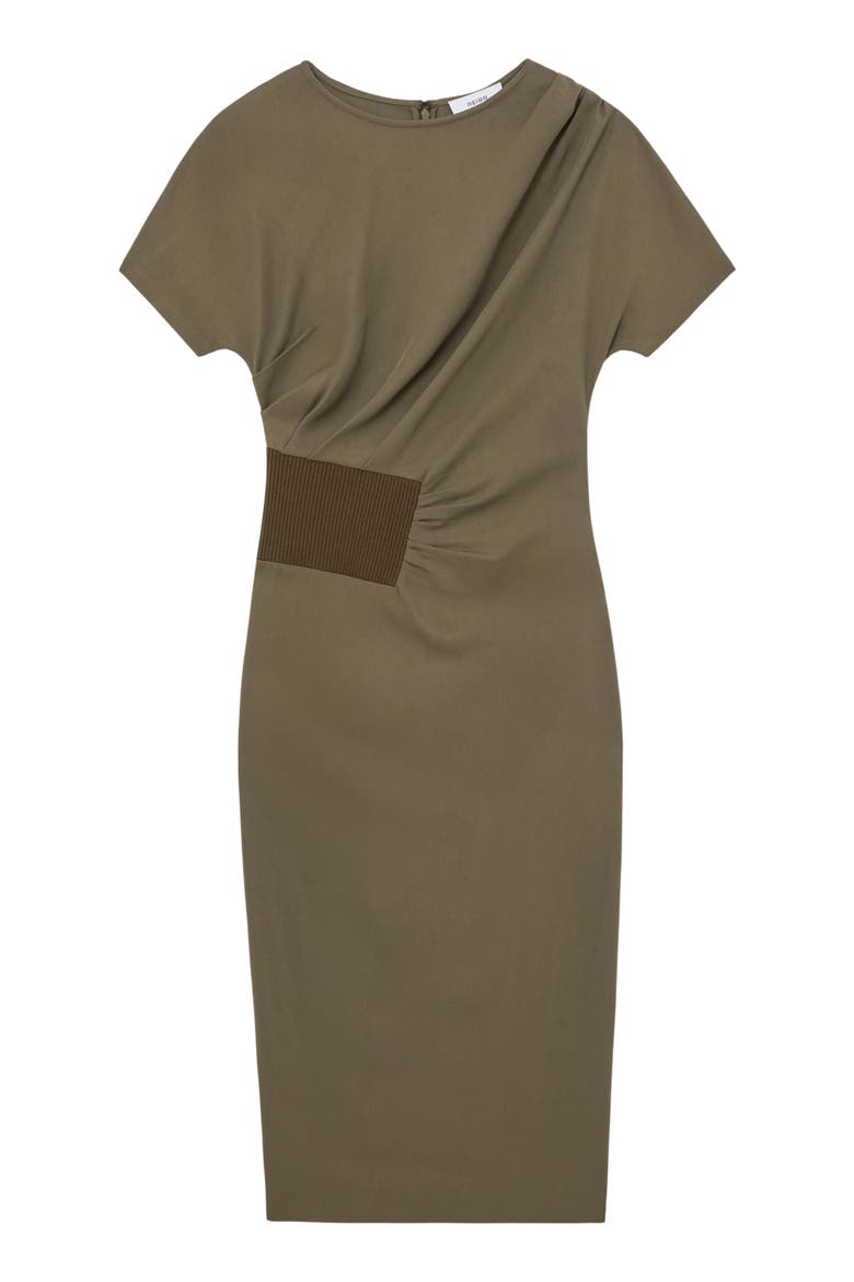 Etta Rib Detail Drape Dress, Alternate, color, KHAKI GREEN