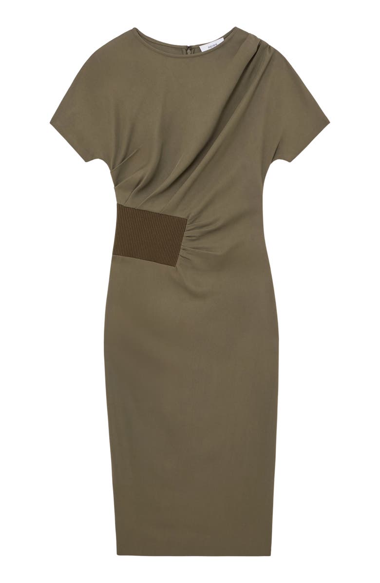 Reiss Etta Rib Detail Drape Dress, Alternate, color, Khaki Green