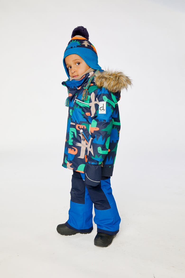 Dinosaur Discover Fleece Jacket Snow Pants Two Piece Snowsuit, Alternate, color, Blue Dinosaur Print