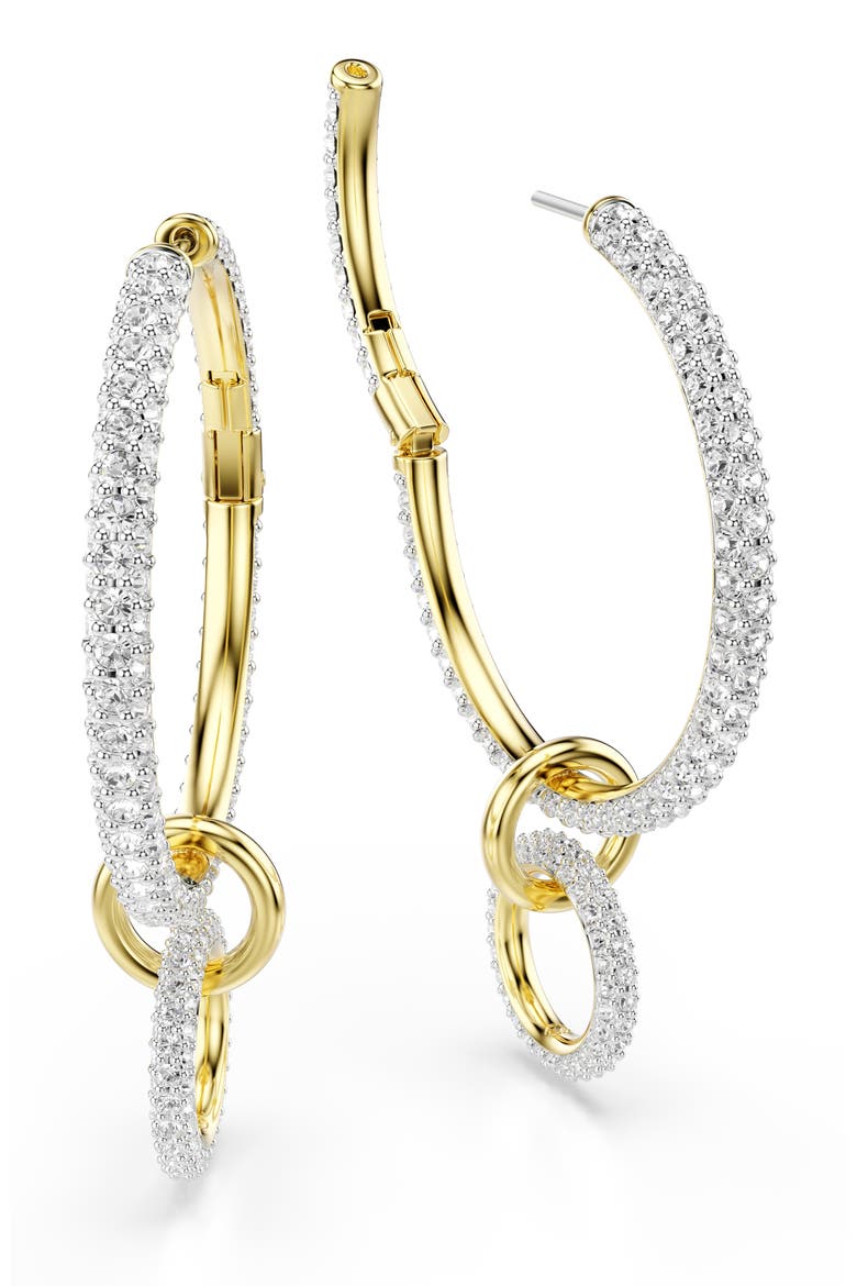 Dextera Pavé Hoop Drop Earrings, Alternate, color, WHITE/ GOLD