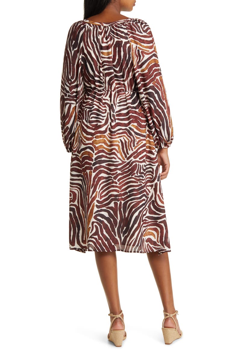 Zen Zebra Long Sleeve Midi Dress, Alternate, color, DOUBLE CHOCOLATE