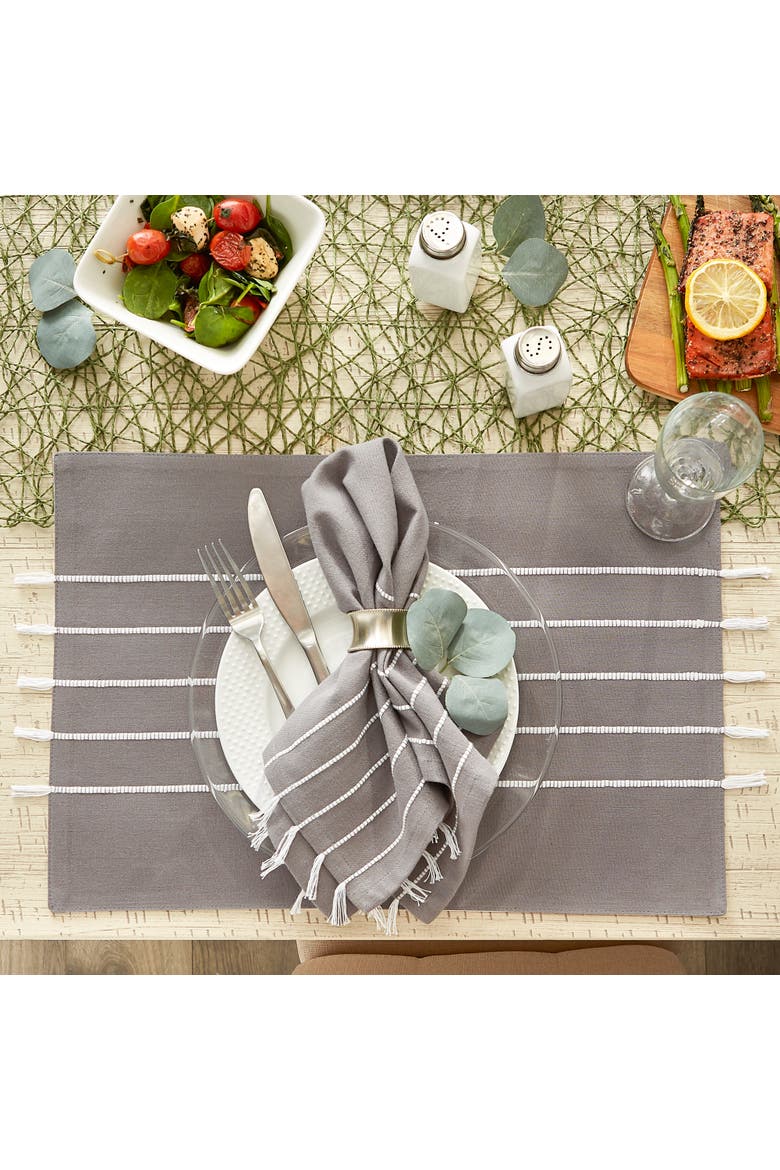 Gray/ White Stripe Tassel Napkin Set/4, Alternate, color, Gray/White