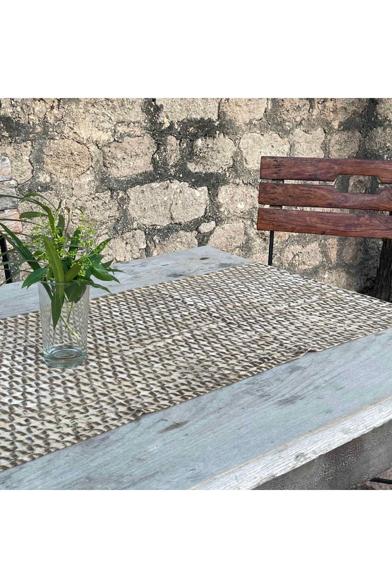Boho Block Print Table Runner, Alternate, color, Beige