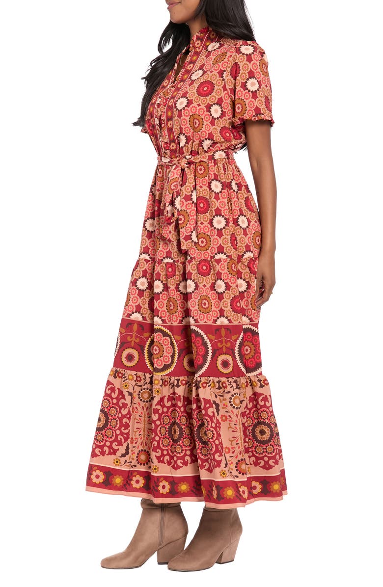 London Times Ruffle Tiered Maxi Dress, Alternate, color, Sand/ Red