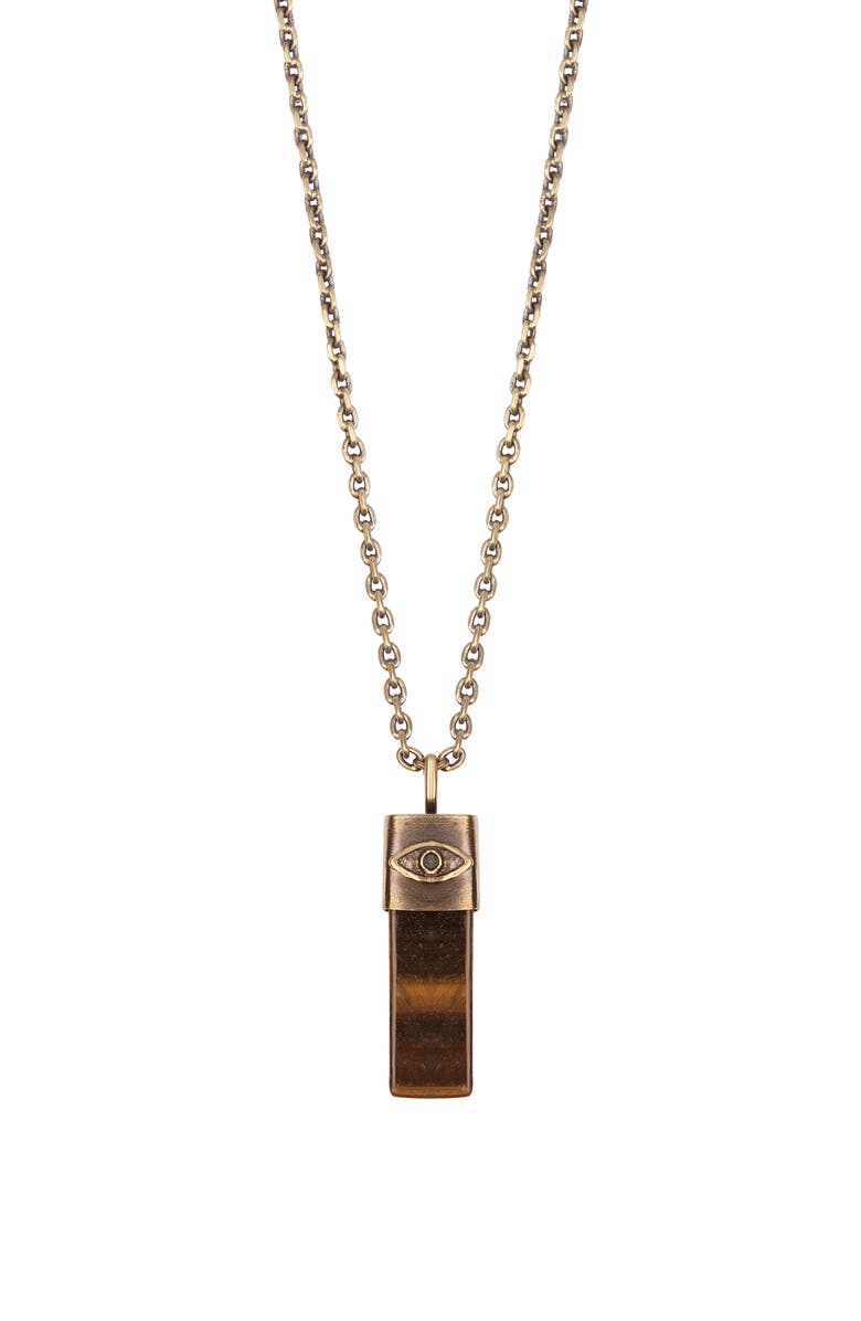 Karma and Luck Men's Outstanding Strength - Tiger's Eye Evil Eye Slab Necklace, Main, color, Gunmetal/Bronze/Brown