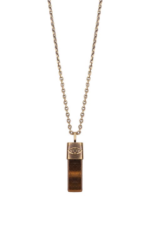 Men's Outstanding Strength - Tiger's Eye Evil Eye Slab Necklace