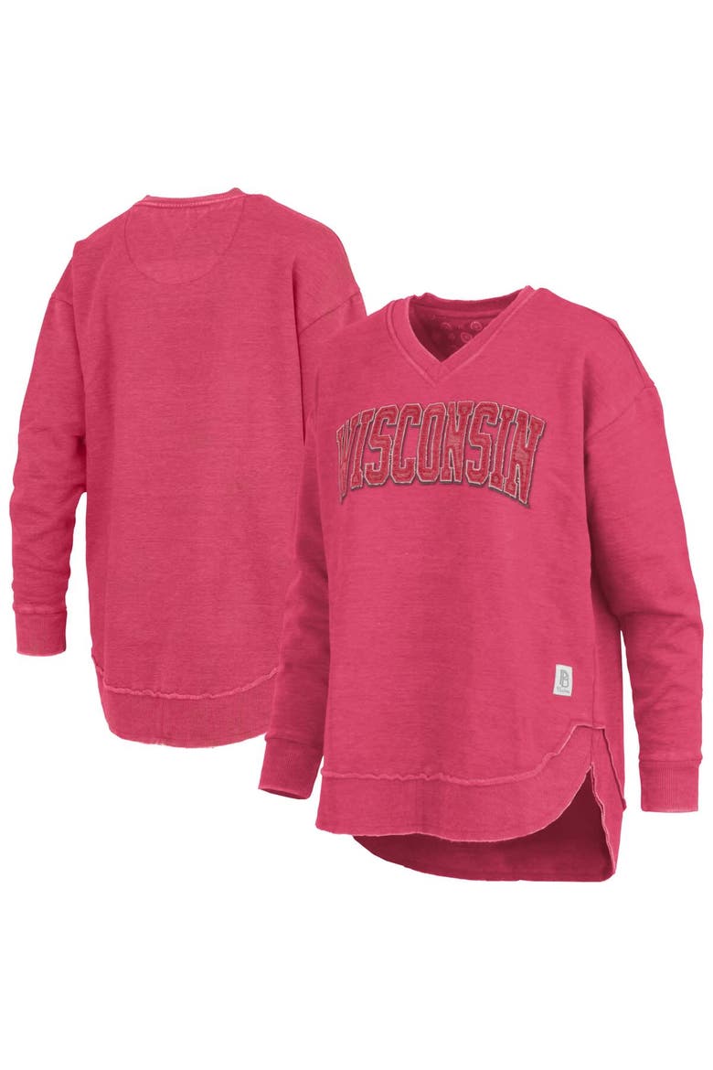 Women's Pressbox Red Wisconsin Badgers Westin Poncho V-Neck Pullover Sweatshirt, Main, color, Red