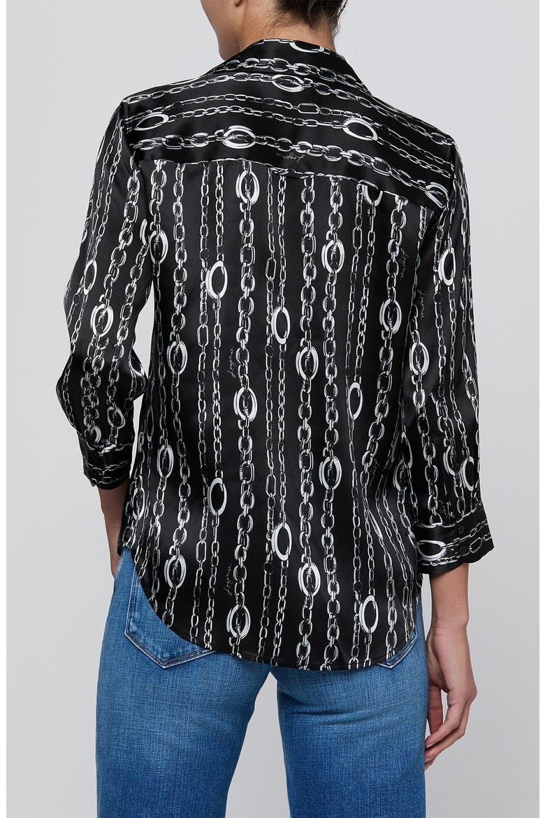 Dani Chain Print Silk Charmeuse Button-Up Shirt, Alternate, color, BLACK/SILVER CABLE CHAIN PRINT