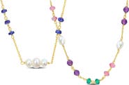 DELMAR Set of 2 Semiprecious Stone & Cultured Freshweater Pearl Necklaces