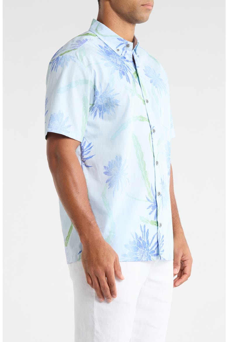 Night Shades Print Cotton Short Sleeve Button-Down Shirt, Alternate, color, SILVER BLUE